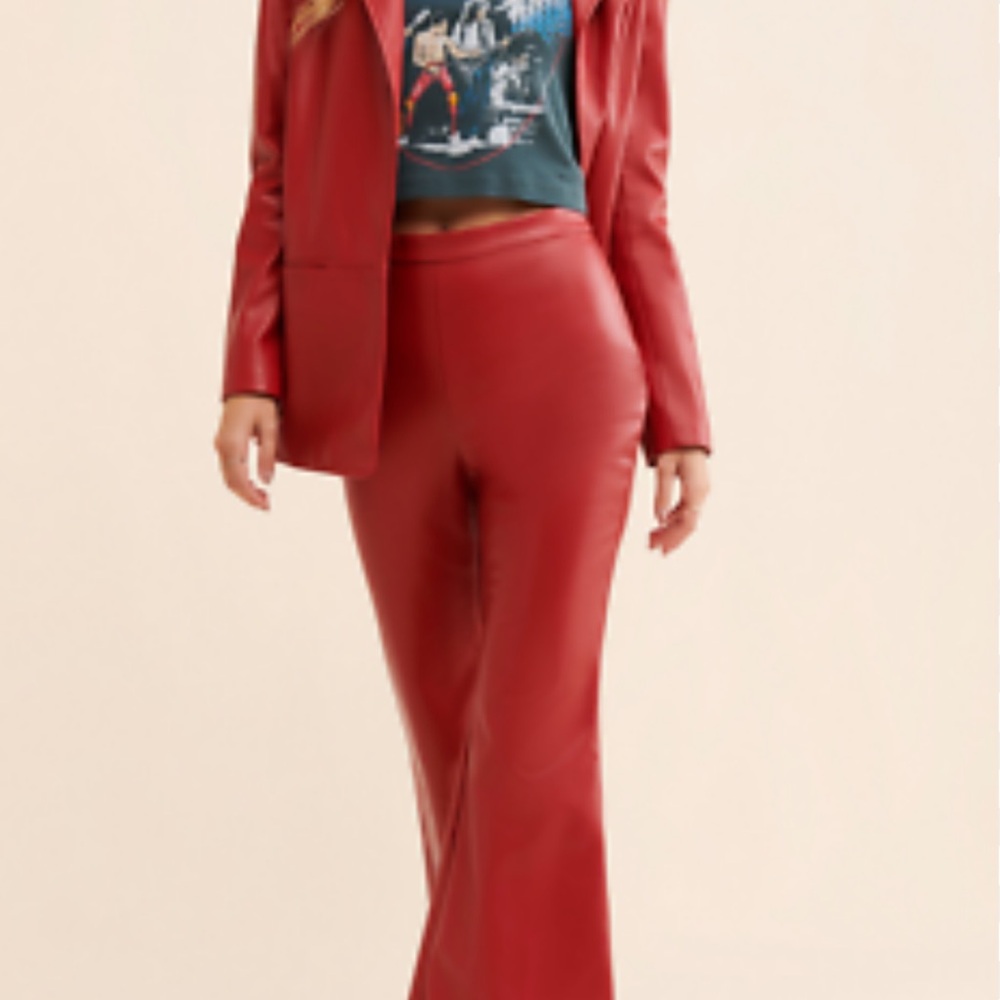 Red Leather Blazer and Pants Set